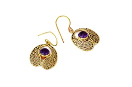 Gold Filigree Earrings with Amethyst Stone, Elegant Gift, Indian Jewelry - £15.13 GBP