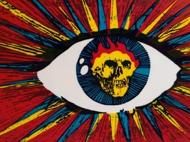 Grateful Dead Car Window Decal 1980s Flaming Skull Inside Large Eyeball Groovy - £15.63 GBP