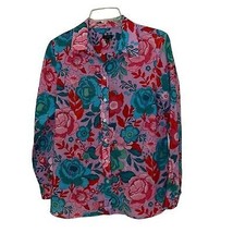 Talbots Pink Floral Button Up Blouse Shirt Womens Size Medium Cotton Lig... - $22.00