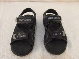 CHILDREN YOUTH BOY'S sz2 SKECHERS LIGHTS BLUE BLACK HOOK &amp; LOOP SANDLES ... - $14.57