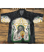 Vintage Y2K IBEU Button Shirt Jesus Sacred Heart Cross Streetwear Cholo ... - £27.36 GBP