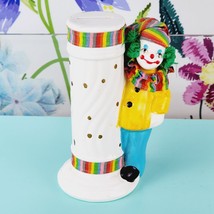 Vintage Clown Coin Bank Ceramic Holding Circus Pole Rainbow Hat Porcelain - £9.03 GBP