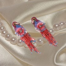 Handmade Beaded Pink Bird Earrings for Women &amp; Girls by MARMORIS ECOM - £12.05 GBP