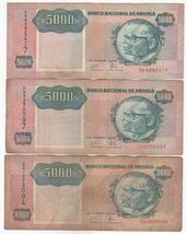 Angola, 5000 Kwanzas, 1991, (full of 3) Banco Nacional Angola Billets Ba... - $12.17