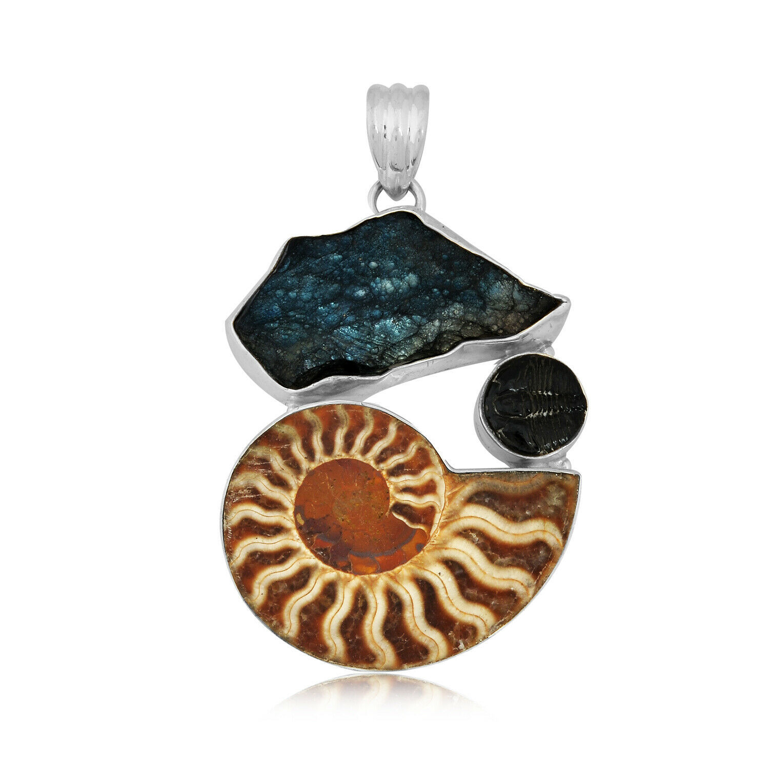 •AMMONITE - MULTI-STONE• linked silver bracelet (7.25