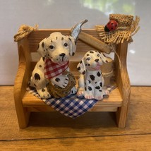 Figurine Dalmations on wooden bench 5.5” - £9.71 GBP