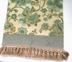 Chris Madden Floral Gold Blue Luxury Tasseled 84 x 16 Tailored Valance(s) - £42.70 GBP
