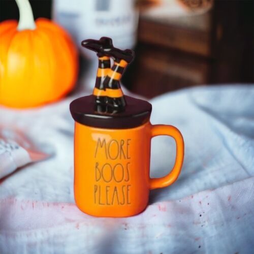 Primary image for Rae Dunn Witch Mug More Boos Please Witch legs topper Orange Halloween Mug NEW
