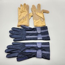 Faux Leather Gloves Black &amp; Yellow Stretchy Lot of 2 Wrist Length Vtg - $38.69