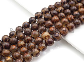 Natural Tibetan Agate Beads, Brown Eye Dzi Eye beads, 8mm/10mm/12mm/14mm Round - £6.27 GBP+