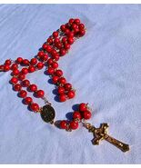 Crimson Devotion – 8mm Red Marbled Glass Rosary with Miraculous Medal A52 - $29.69