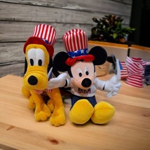 Disney Store Patriotic Mickey Mouse &amp; Pluto 10&quot; Bean Bag Plush Set USA F... - £17.97 GBP