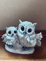 Very Cute White Gray &amp; SIlver Mom &amp; Baby Owl w Scarves Sparkly Winter Holiday - £10.46 GBP