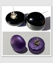 2 pair Purple glass button  &amp; black glass button pierced earrings with p... - £29.67 GBP