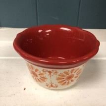 Pioneer Woman Stoneware Ramekin Floral Bursts Dipping Bowl Scalloped Orange - $9.89
