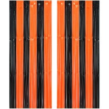 2 Packs Of Black And Orange Foil Fringe Curtain 6Ftx8Ft Tinsle Foil Fringe Backd - £17.25 GBP