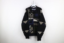 Vtg 90s Coogi Style Mens Medium Distressed Abstract Wool Knit Collared S... - £45.91 GBP