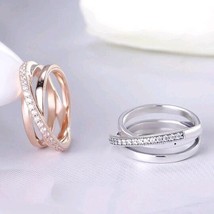 925 Sterling Silver and 14k Rose Gold-plated Crossover Triple Band Ring - £17.02 GBP