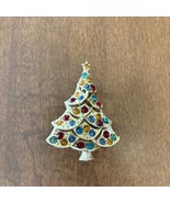 Christmas Tree Rhinestone Vintage Gold Tone Brooch Pin Costume Jewelry - $19.79