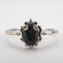 Rose-cut Oval Blue Sandstone White Gold Ring with Moissanite - $300.00+