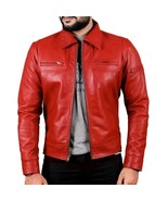 Nueva chaqueta para hombre de cuero rojo hecha a mano de piel de cordero... - $160.34 CAD+