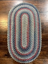 Oval Braided Rug 2x3 Small American Braided Multicolor Vintage Blue Ivory Red - £308.99 GBP