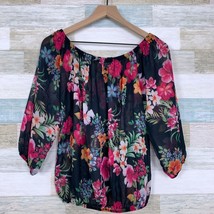 Sweet Pea NY&amp;Co Sheer Floral Off The Shoulder Blouse Black Pink Womens Small - £14.80 GBP