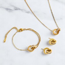 18K Gold-Filled Jewelry Set Round Earrings, Bracelet &amp; Necklace Women Gift - $45.00