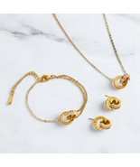 18K Gold-Filled Jewelry Set Round Earrings, Bracelet &amp; Necklace Women Gift - $63.15 CAD