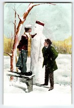 Christmas Postcard Human Like Snowman Children Snow Unusual Vintage Seri... - $72.44