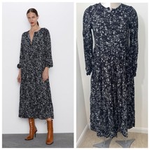Zara Angel Floral Midi Maxi Dress Black Size Small Long Sleeve - $44.73