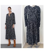 Zara Angel Floral Midi Maxi Dress Black Size Small Long Sleeve - €38,39 EUR