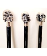 The Three Wise skull Handles With One Black Stick Unisex Wooden Walking ... - £48.79 GBP
