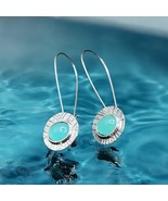 Vintage Boho Green Stone Dangle Earrings – Handmade Silver Tone Drop Jew... - $199.92 MXN