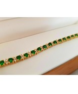 9.05CT Round Cut Green Emerald &amp; Diamond Tennis Bracelet 14K Yellow Gold... - £208.69 GBP