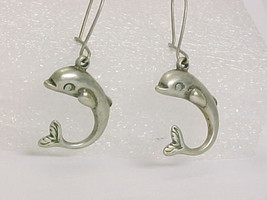 DOLPHIN Sterling Silver Drop Dangle Vintage EARRINGS - 1 1/2 inches long - £30.37 GBP