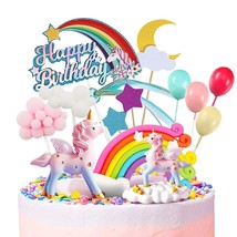 Unicorn Cake Topper, 2 Magic Unicorns Sculpture, 1 Rainbow, 1 Happy Birthday Ban - £24.12 GBP
