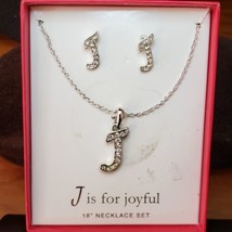 J Is For Joyful Necklace Earrings Set 18&#39;&#39; Sparkely &#39;j&#39; Pendant Matching Earring - £10.19 GBP