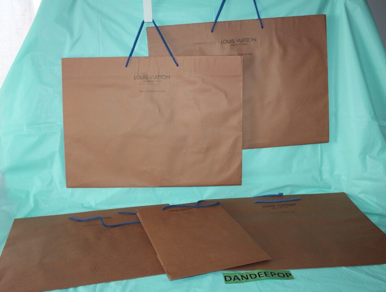 Primary image for Vintage 5 Piece Louis Vuitton Empty Brown Shopping Bags With 1 Cloth And Ribbon