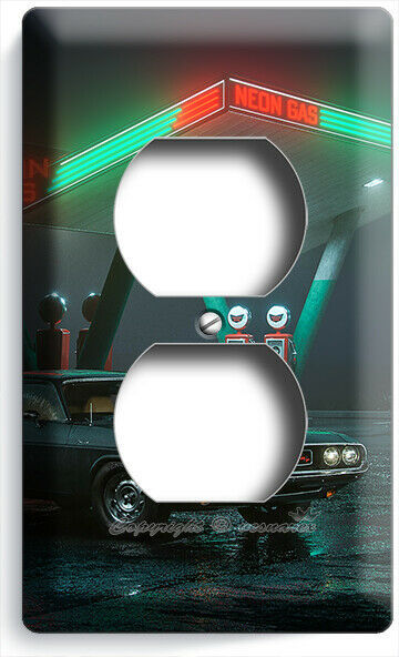 RETRO 50'S GAS STATION SPORTS CAR NEON LIGHTS OUTLET WALL PLATES MAN CAVE GARAGE - £7.40 GBP