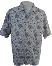 Daniel Cremieux Men camp shirt XL p2p 28&quot; antique floral white blue Hawaiian - £15.81 GBP