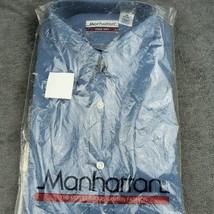 Men&#39;s Blue Vtg Manhattan Dress Shirt 16 34/35 Long Sleeve Blue Made In USA  - £20.84 GBP
