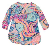 Lilly Pulitzer Egret Elsa Linen Knit Henley Top Womens Sz XS Mosiac Tile Bright - £20.88 GBP