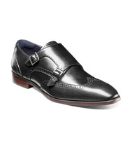 Men&#39;s Stacy Adams Karson Wingtip Double Monk Strap Shoes Leather Black 25570-001 - £95.91 GBP