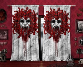 White Goth Medusa Curtains, Red Snakes, Gothic Home Decor, Window Drapes, Sheer  - £131.09 GBP