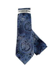 Stacy Adams Men&#39;s Tie &amp; Hanky Navy Blue Royal Blue Silver Paisley 3.25&quot; ... - $21.99