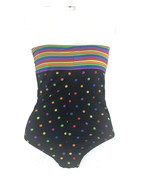 Girl&#39;s Swimsuit Black Rainbow Polka Dot One Piece Maillot Sz 13/14 Vinta... - £16.01 GBP