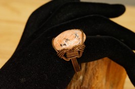 Artisan Jewelry Copper Wire Wrap 20MM Rhodonite Stone Ring 10 Emotional Healing - £16.55 GBP