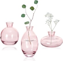 Pink Glass Bud Vase, Modern Decorative Small Mini Flowers Vases Short Minimalist - £31.38 GBP