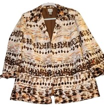 Chicos Womens Tan Ikat Striped Colorful 100% Silk Jacket Sz 2 Hook Loop ... - $24.95